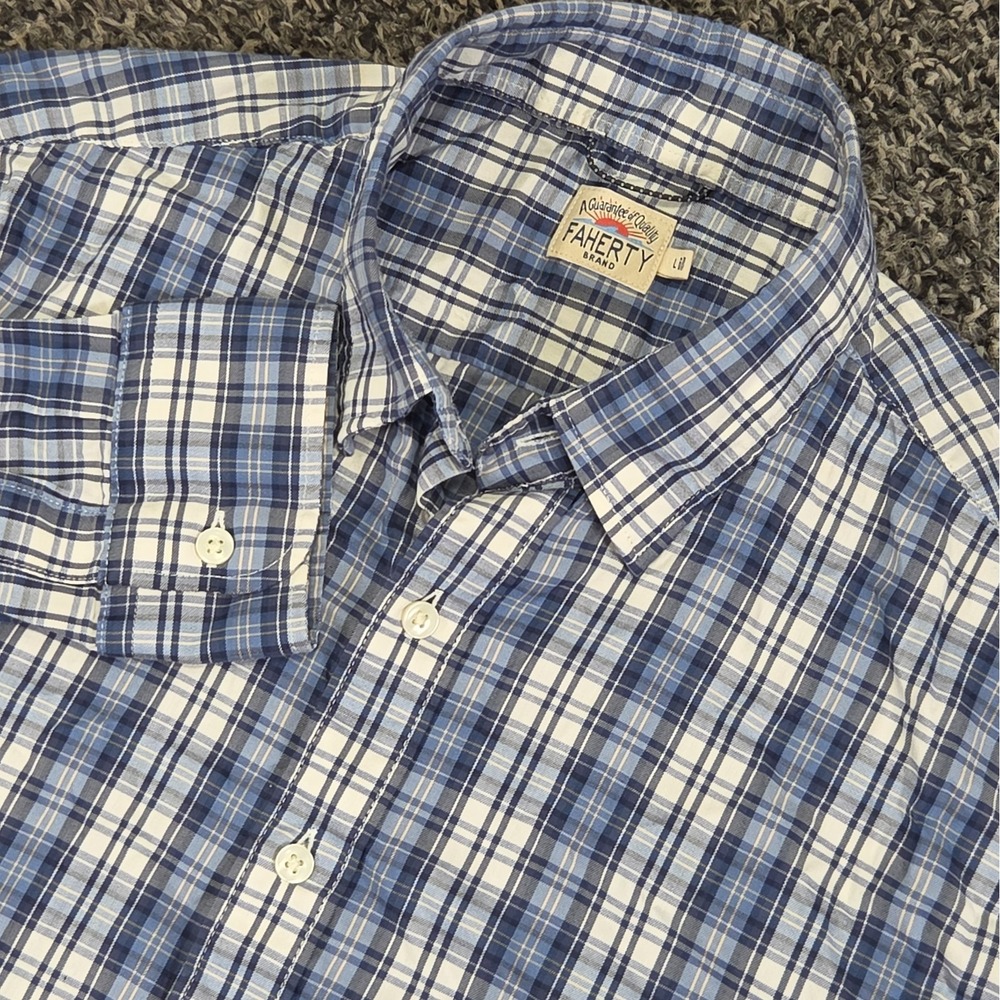 Faherty The Movement Shirt Mens Large Long Sleeve Blue Plaid Cotton Button-Up